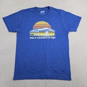 Blockbuster Make It A Blockbuster Night Shirt Mens Medium Blue Graphic Tee Retro